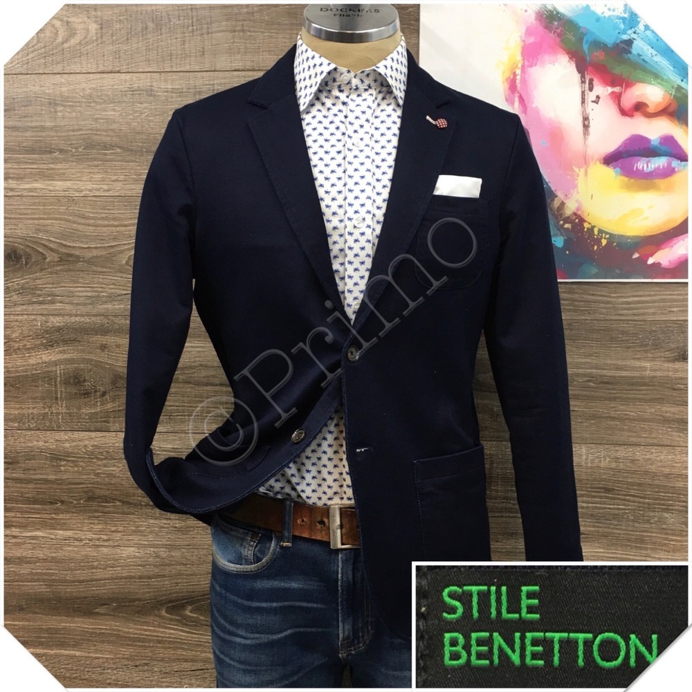 BENETTON Mens Thick Cotton Blazer Sport Coat Casual Jacket Size‎ 38R Blue Suit
